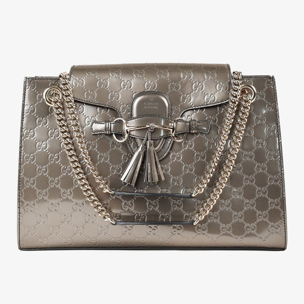 Gucci Shine Guccissima Large Emily Chain Shoulder Bag in Metallic Leather